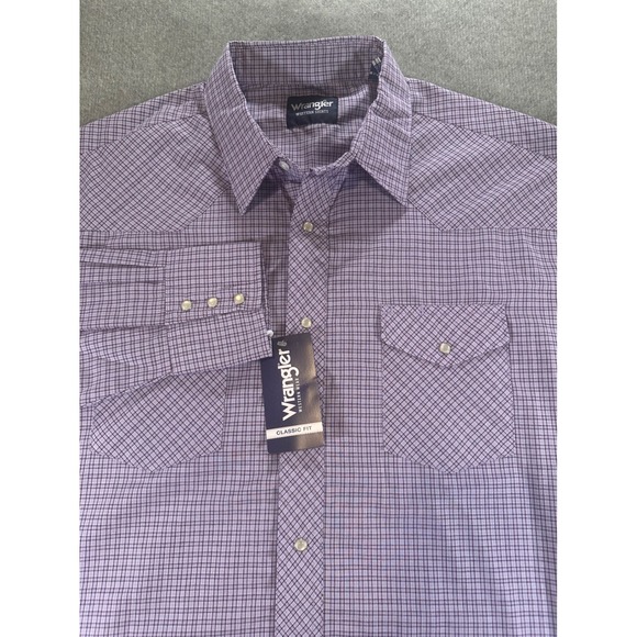 Wrangler Other - Wrangler Western Shirts Mens XXL Purple Plaid Long Sleeve Snap Button Down 75204